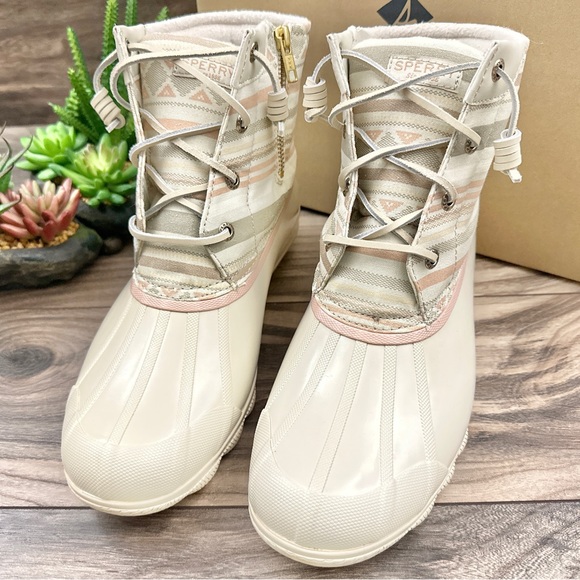 NIB Sperry Syren Gulf Playa Tan Striped Geometric Waterproof Duck Rain Boots - Picture 4 of 15